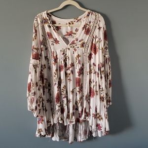Free People Floral Puff Sleeve mini tunic dress
